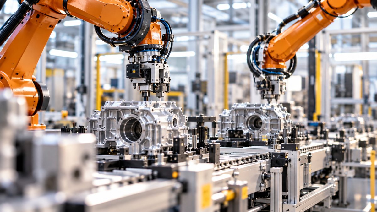 Robots assembling components on a production line